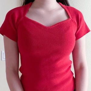 Scarlet Red Ribbed J.ING Sweetheart Neck Top